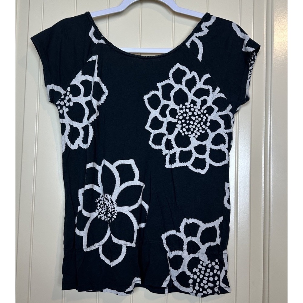 American Eagle Modal blend knit navy blue‎ floral top blouse sz S Y2K - Picture 6 of 6